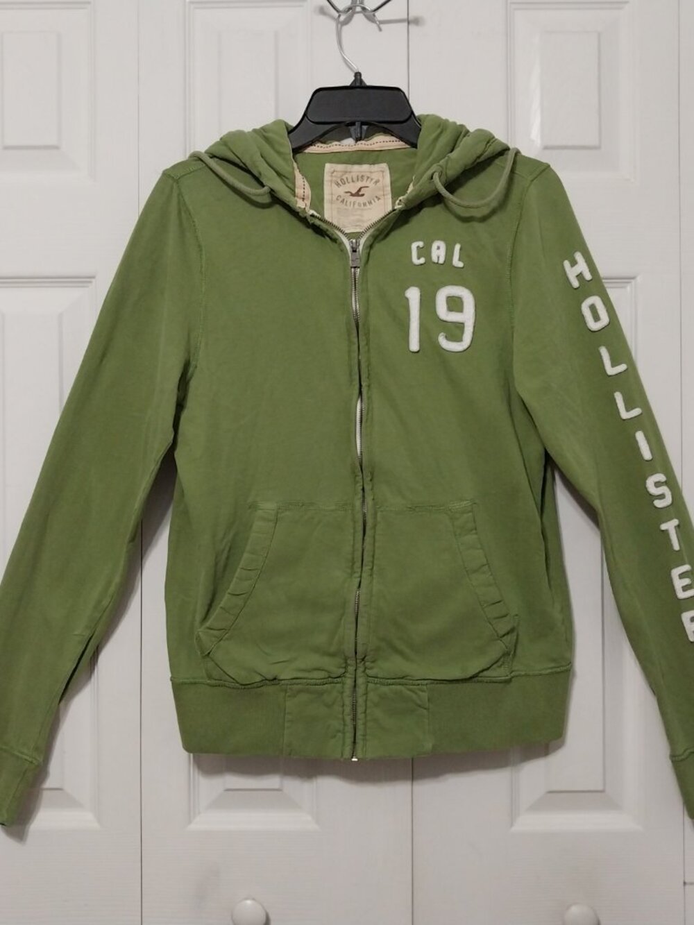 Vintage Y2K Hollister Full Zip Hoodie Olive Green | Size M Sleeve Spell Out